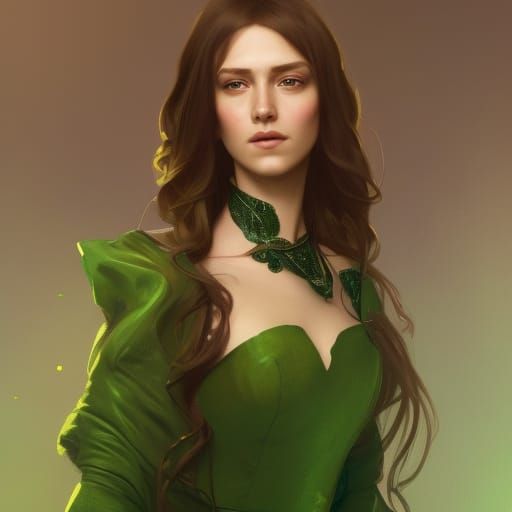 Woman in Green Gown: Hyperdetailed Digital Portrait