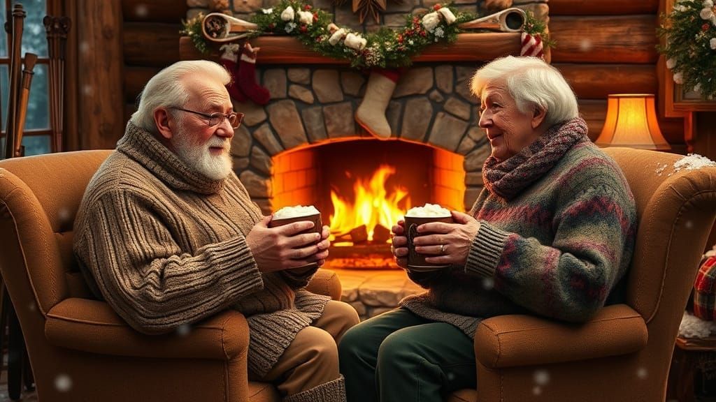 Cozy Winter Cabin: Elderly Couple by Firelight