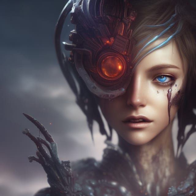 Futuristic Steampunk Battle Bot in Detailed Matte Painting