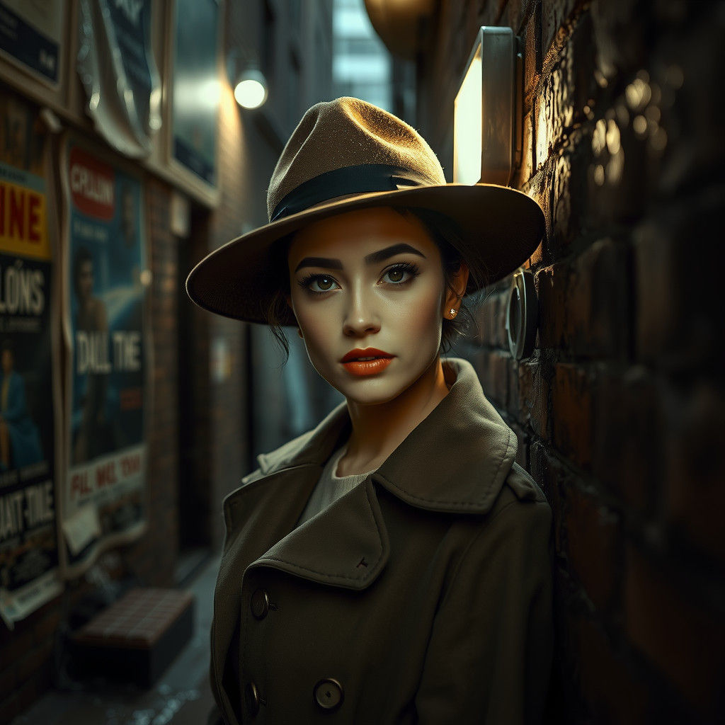 Film Noir Woman in Rainy Alley