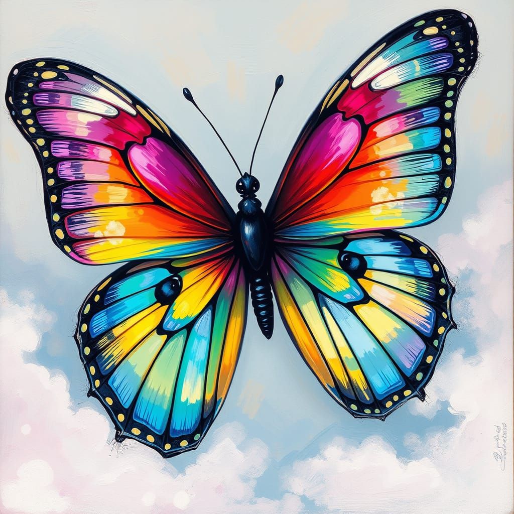 Iridescent Butterfly in Whimsical Abstract Expressionism Sty...