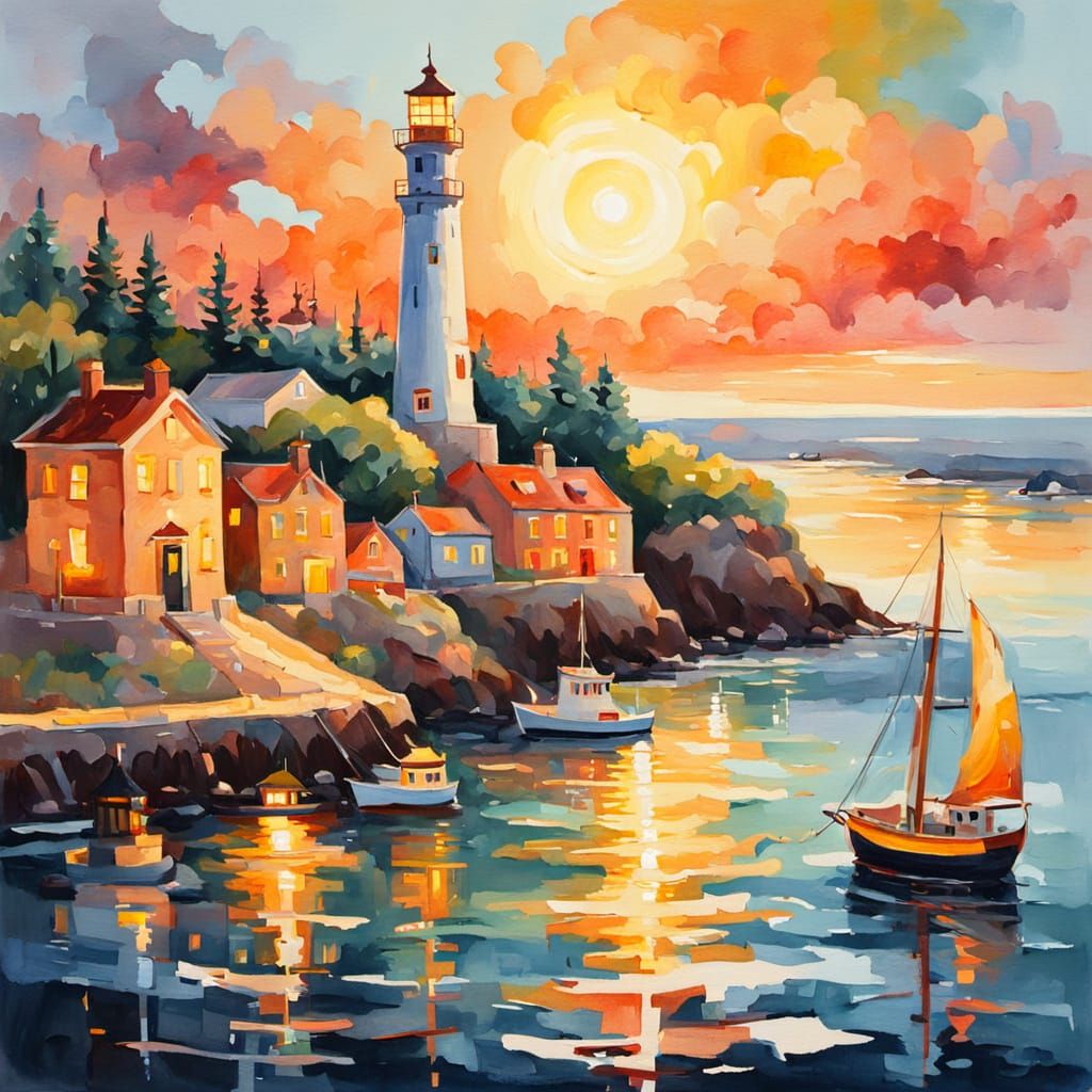 City Candlestick: Impressionist Gouache Painting with Lighth...