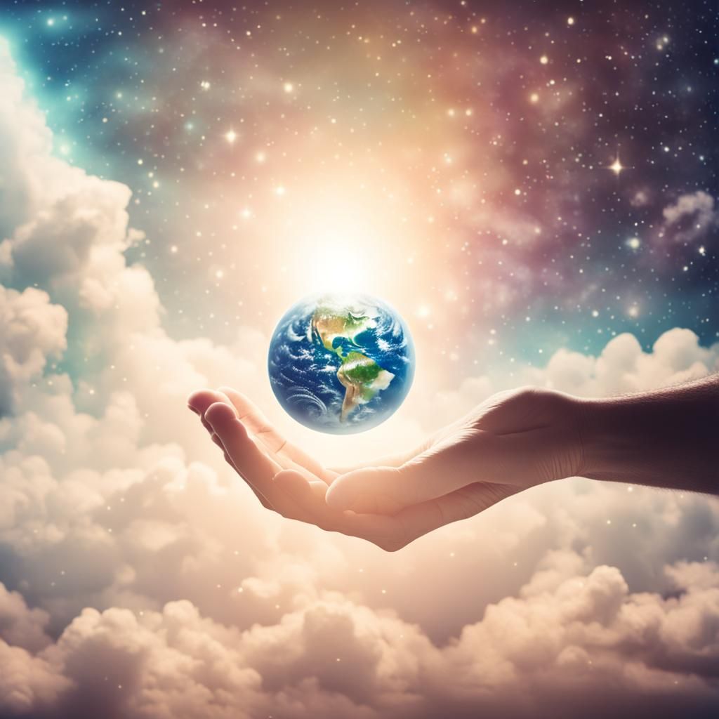 Hand Giving Gift to Earth in Galaxy