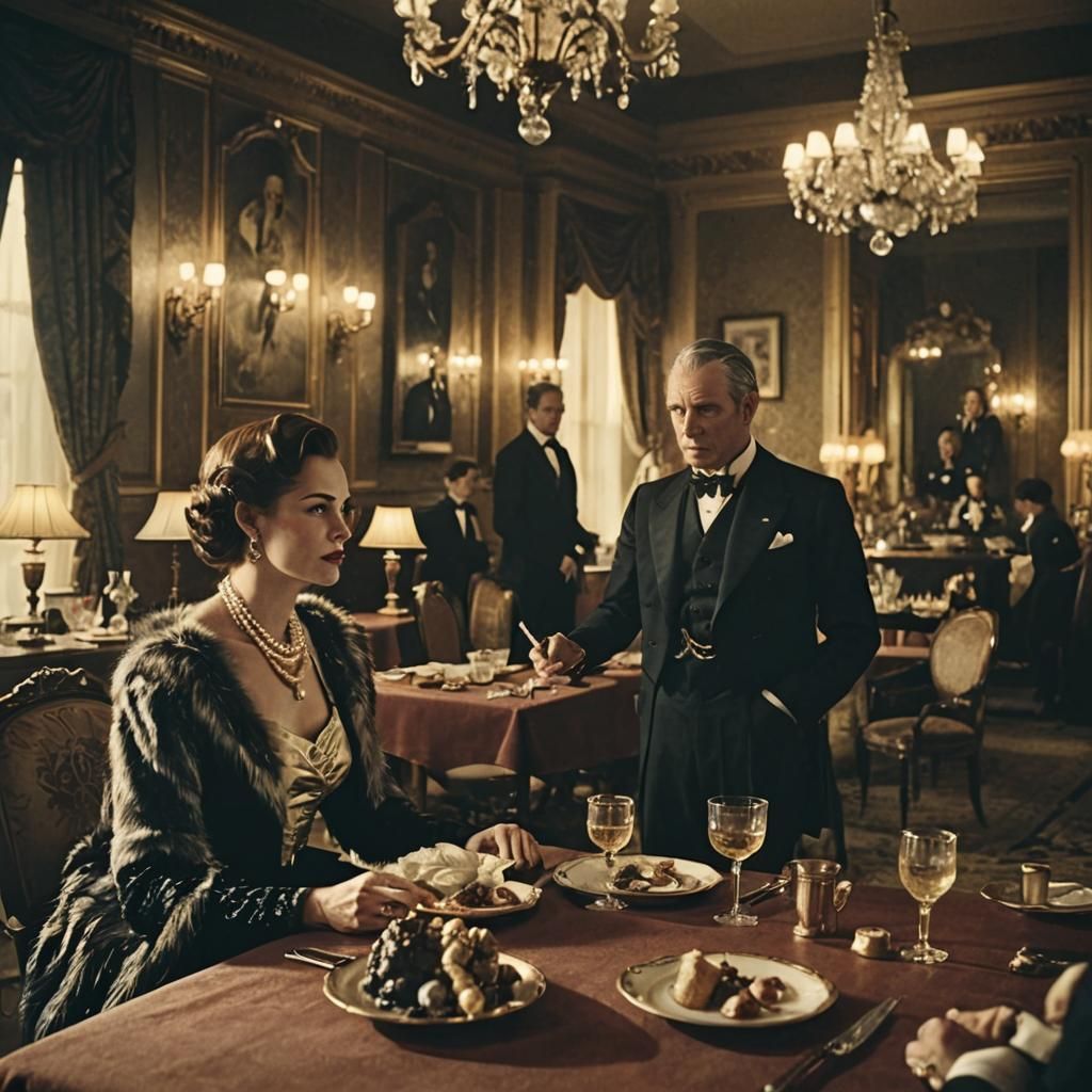 Vintage Baroness and Marqués Dining in Old Hollywood Style