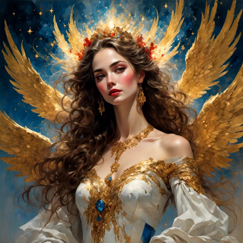 Crying Angel with Golden Halo and Wings