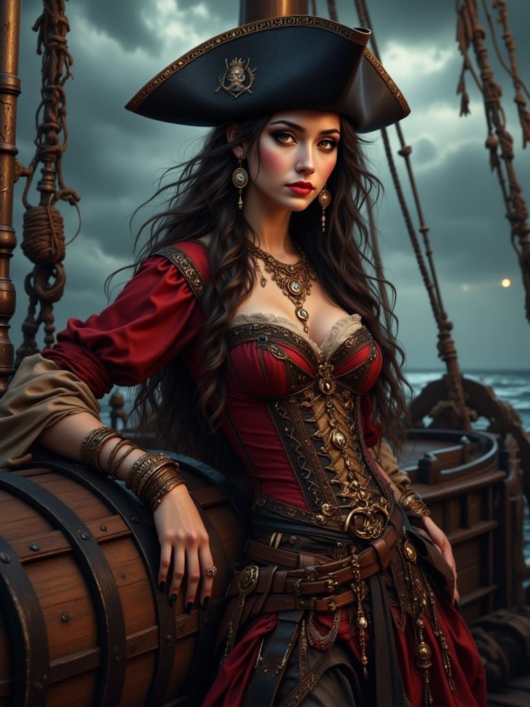 Fierce Pirate Woman on Ship Deck