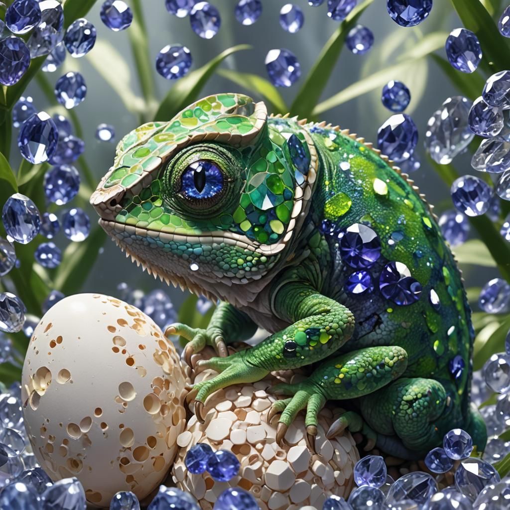 Tanzanite Chameleon Hatching: 3D Anime Art