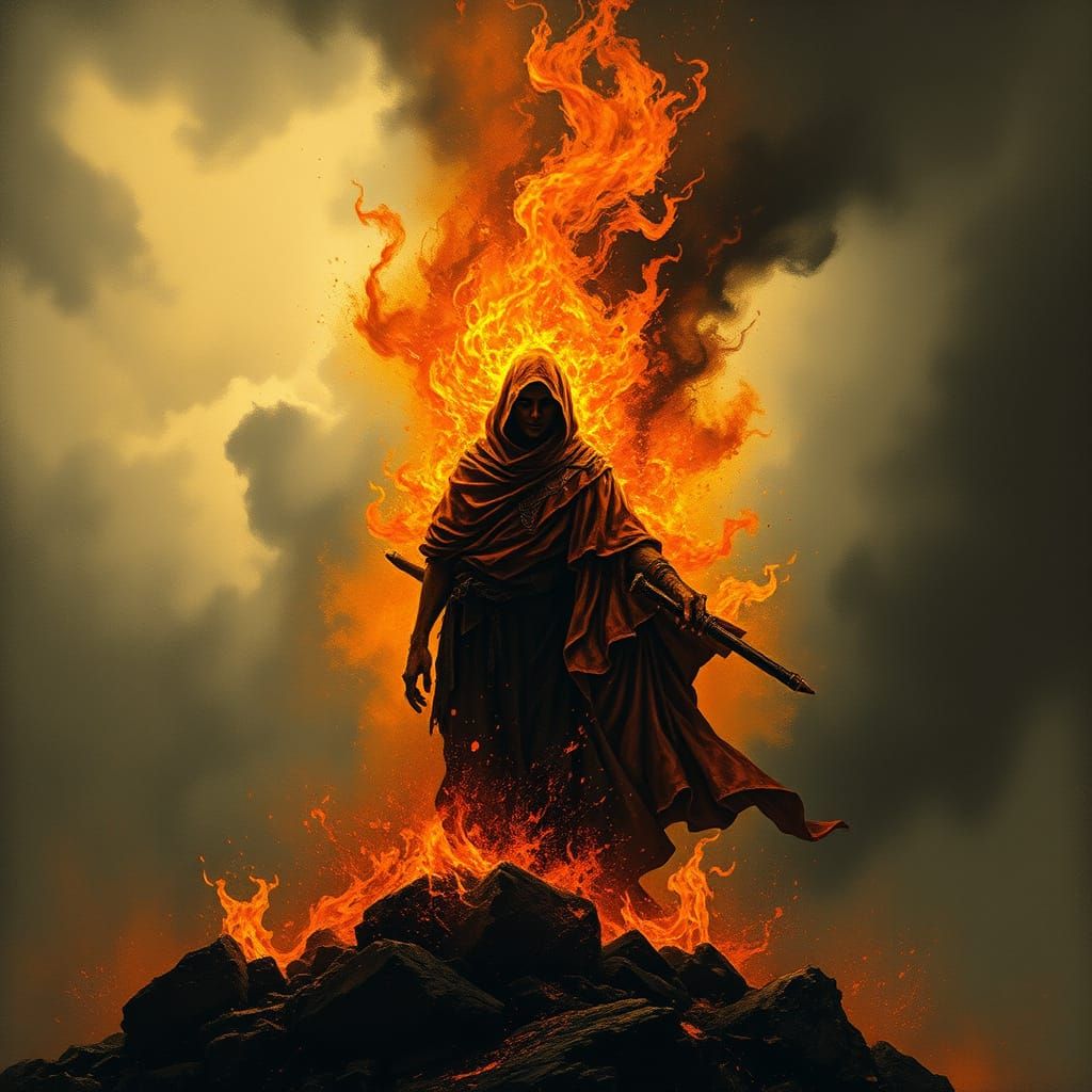 Infernal Figure in Fiery Landscape