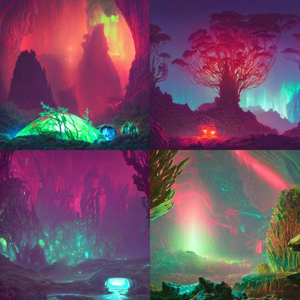 Neon Alien Landscape in Psychedelic Mixed Media