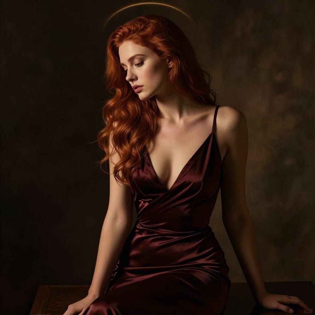 Sensual Woman in Chiaroscuro Evening Gown