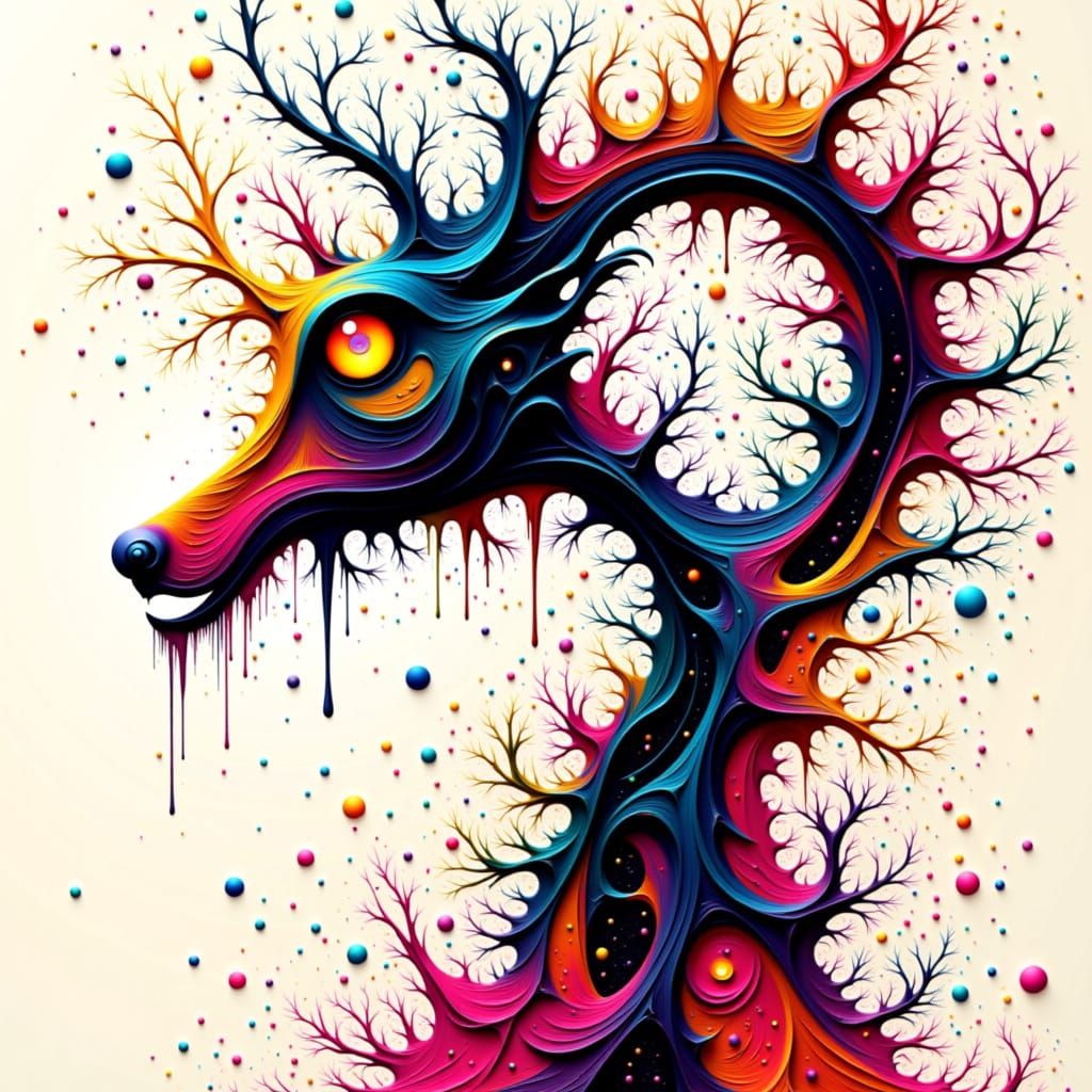 Vibrant Fractal Ink Splatter Dance in Abstract Style