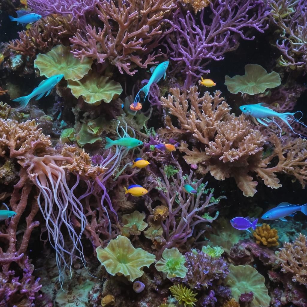 Vibrant Coral Reef with Bioluminescent Jellyfish