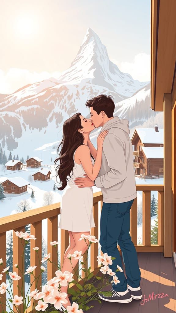 Romantic Alpine Kiss: Vector Illustration with Matterhorn