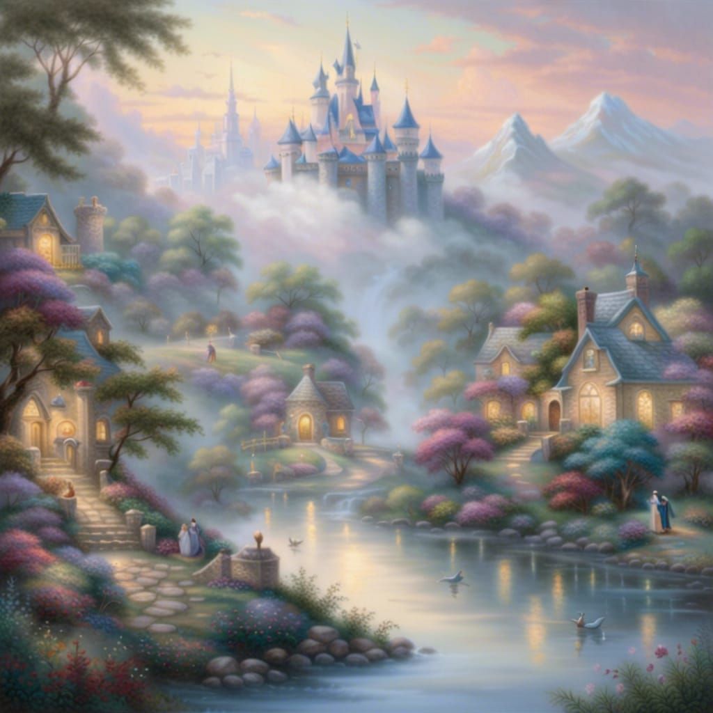 Ethereal Fantasy Scene in Thomas Kinkade Style