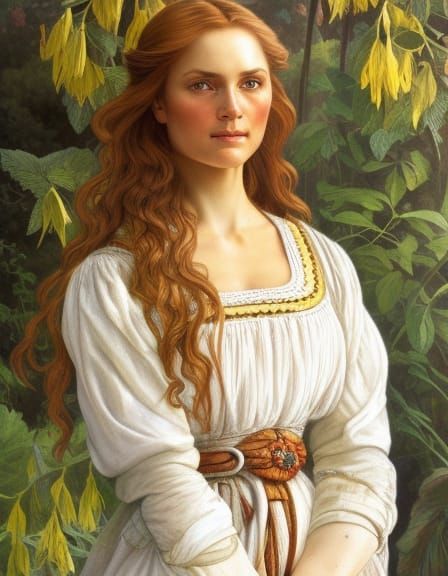 17th century natural looking Finnish peasant woman in her house