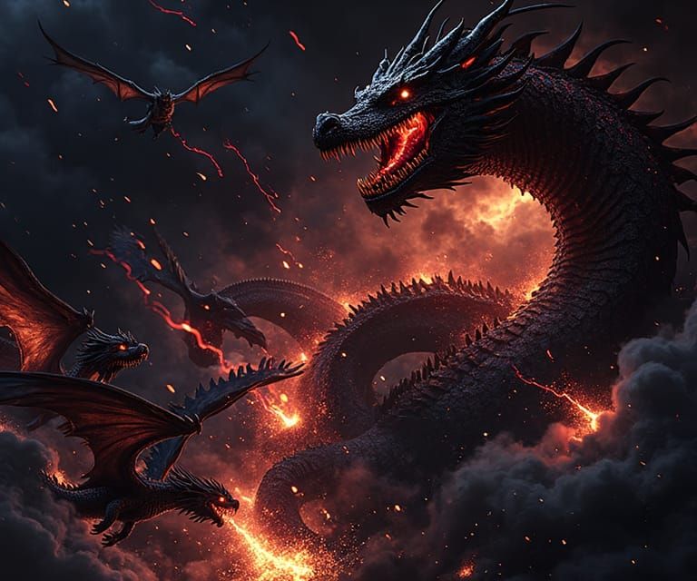 Dragons in Fiery Storm: A Digital Painting