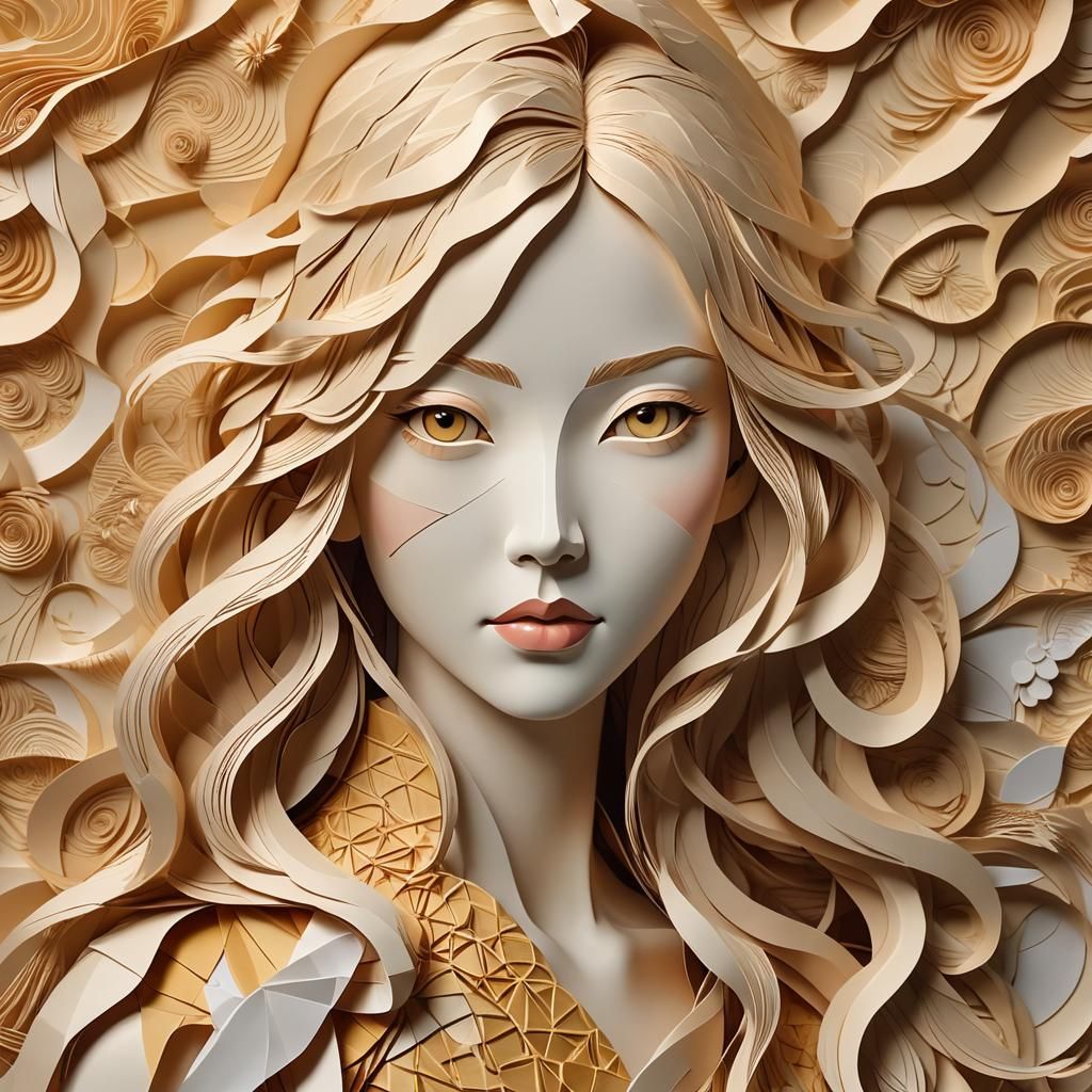 Athletic Woman Portrait in Japanese Papercraft Style