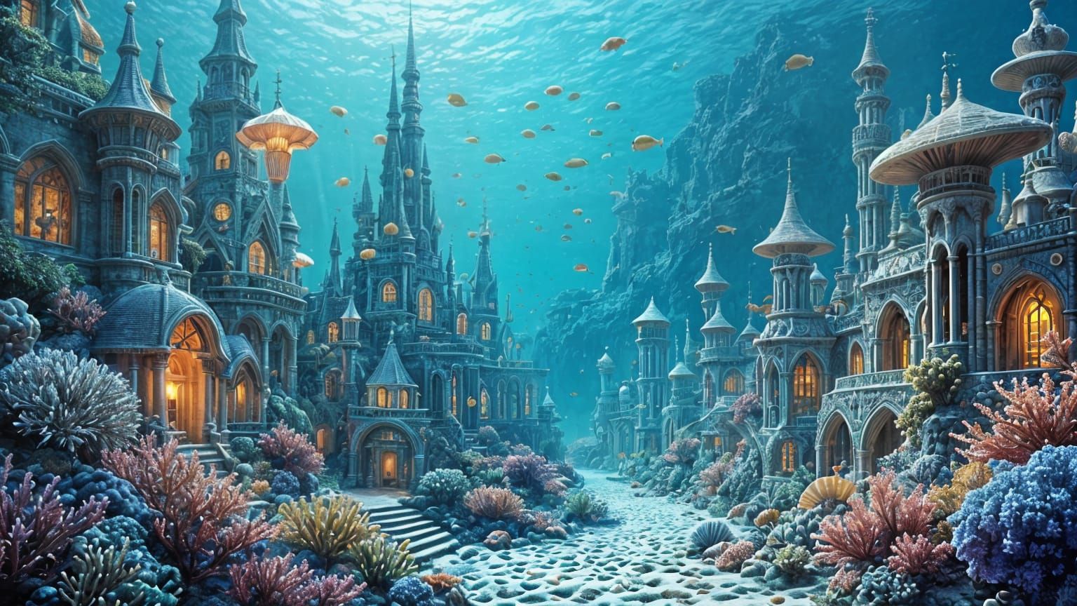 Whimsical Underwater City in Coral Reef Style