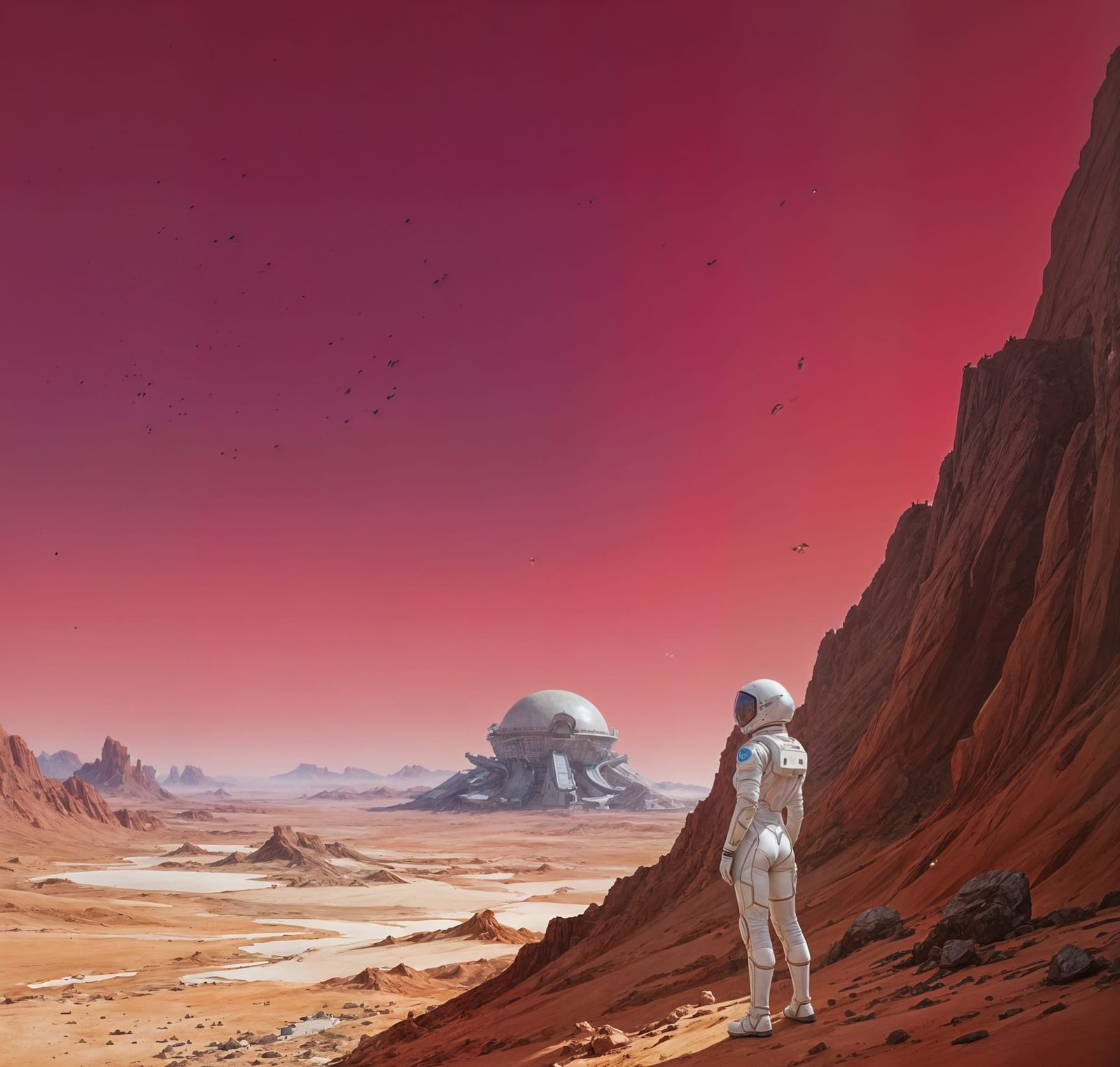 Surrealist Astronaut Woman in Moebius Landscape
