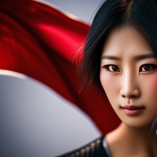 Asian Female Fighter with Vietnamese Flag in 8K