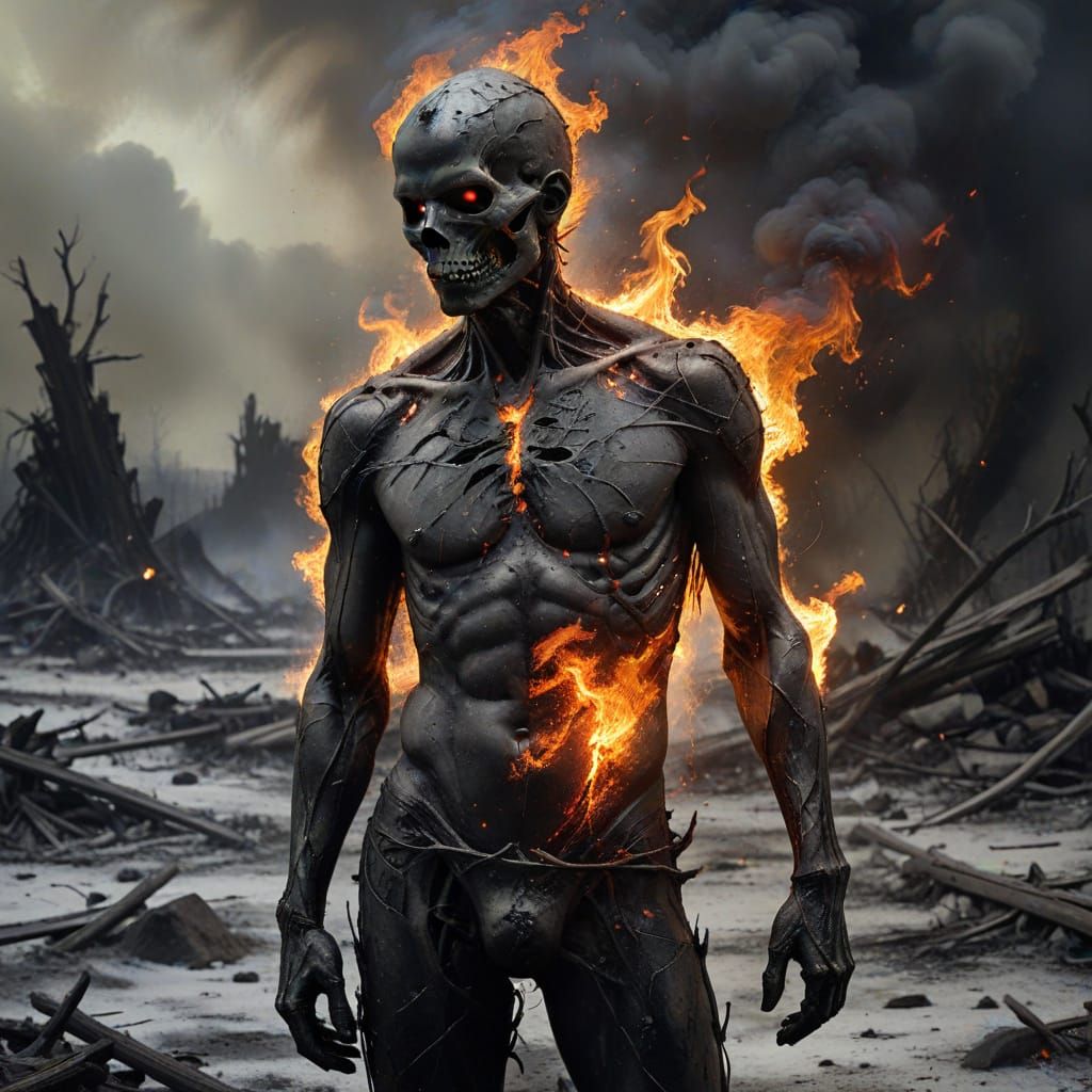 Rekindling Hope: Grayscale Figure with Embers