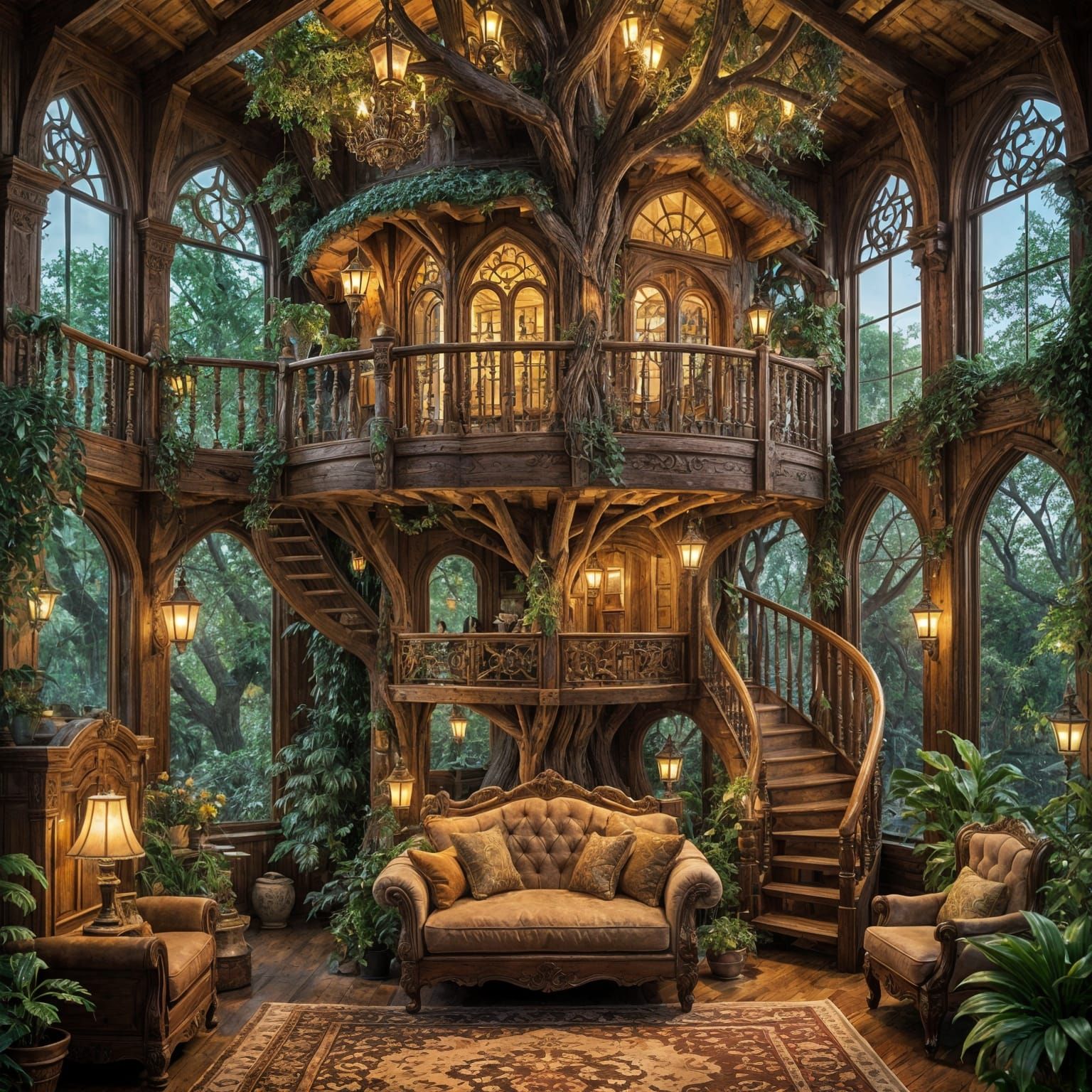 Opulent Three-Story Treehouse Interior