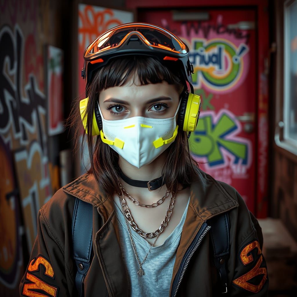 Defiant Street Artist in Cybergoth Mask