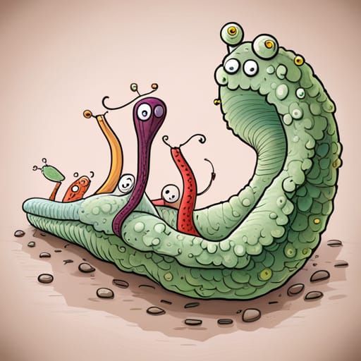 Funny Cartoon Family of Parasitic Worms