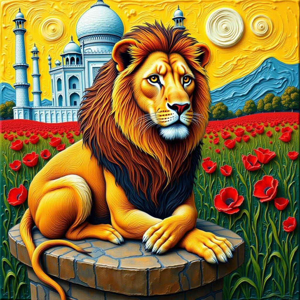 Hyper Realistic Waxy Lion in Expressive Van Gogh Style