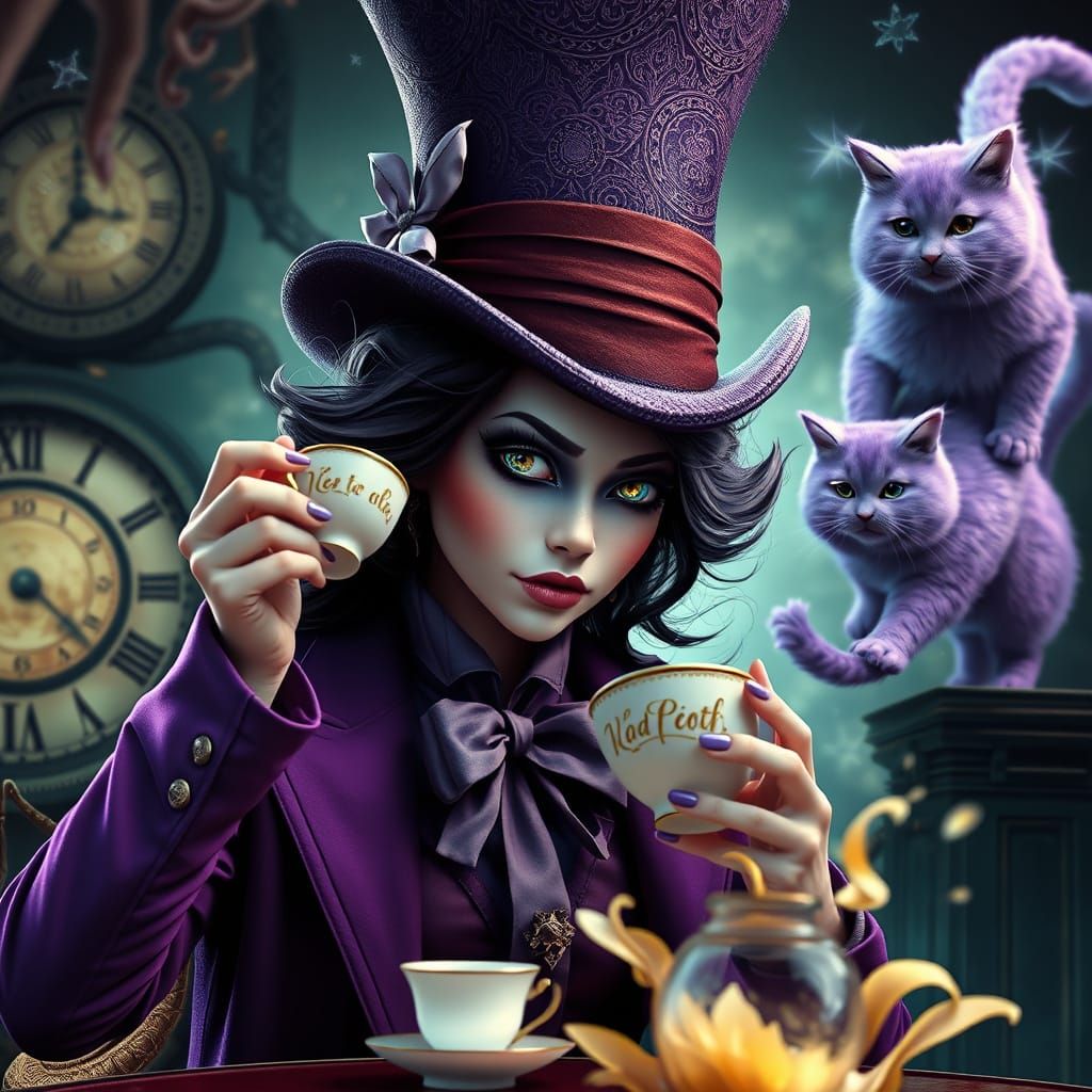 Mad Hatter Girl in Dreamlike Fantasy Attire