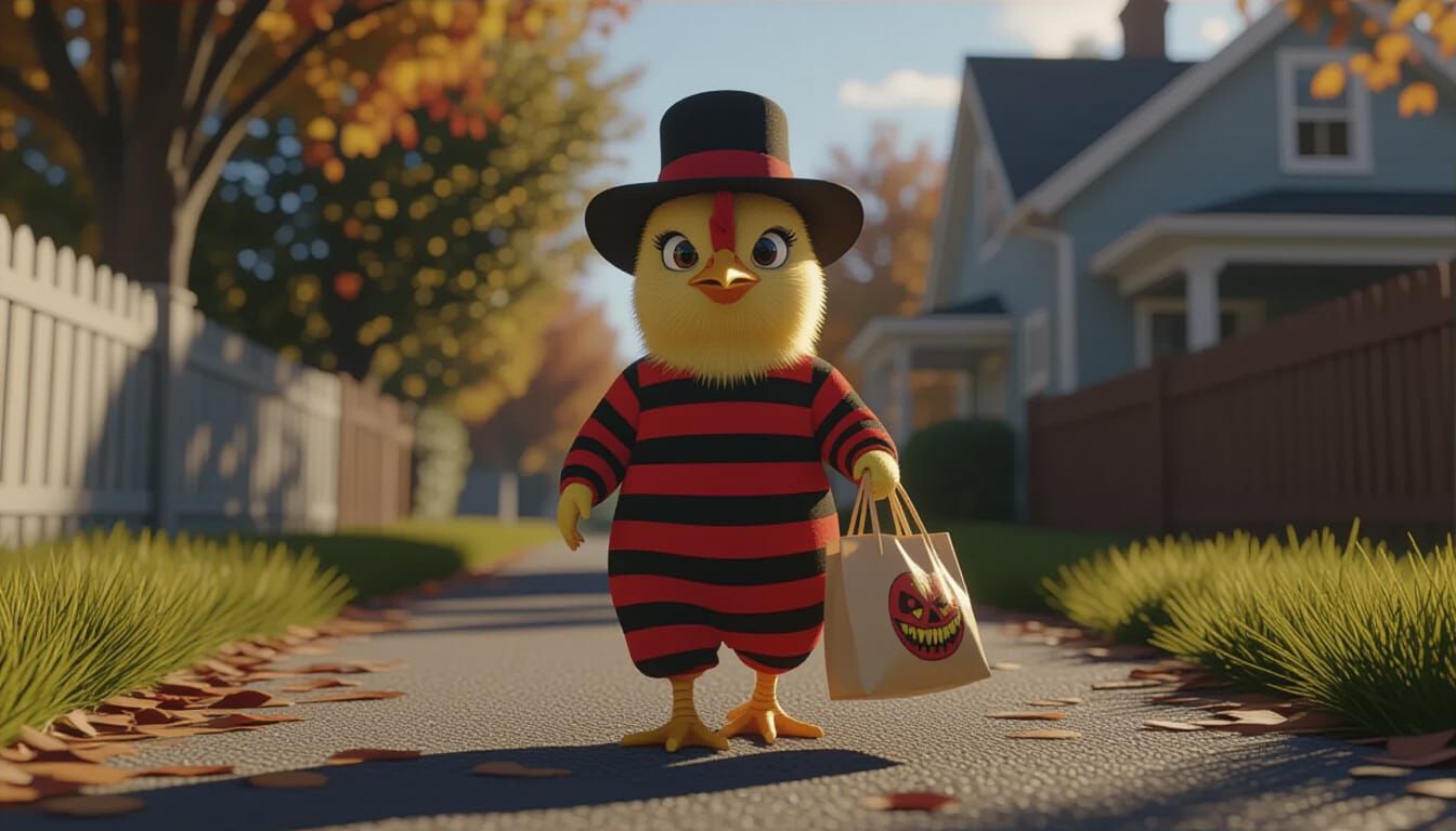 Chicken Dressed as Freddy Krueger for Halloween