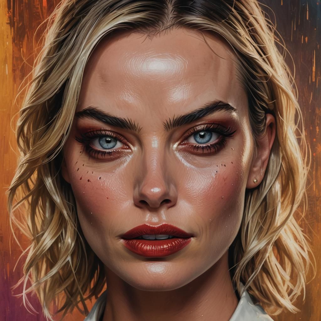 Hyperrealistic Portrait of an Angry Girl with Bold Makeup