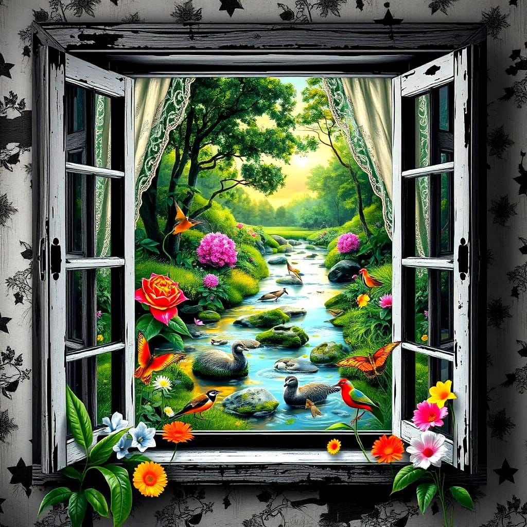 Surreal Vibrant Landscape of Babbling Brook and Wildlife Thr...