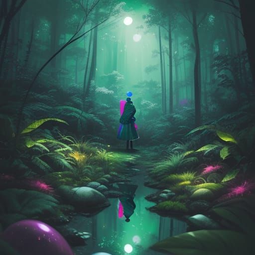 Moonlit Forest Path in Candy Art Style