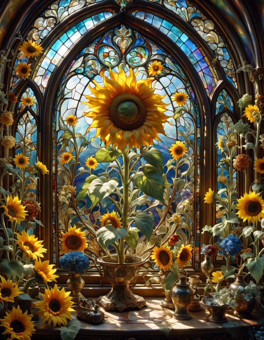 Iridescent Sunflowers in a Fantasy Style