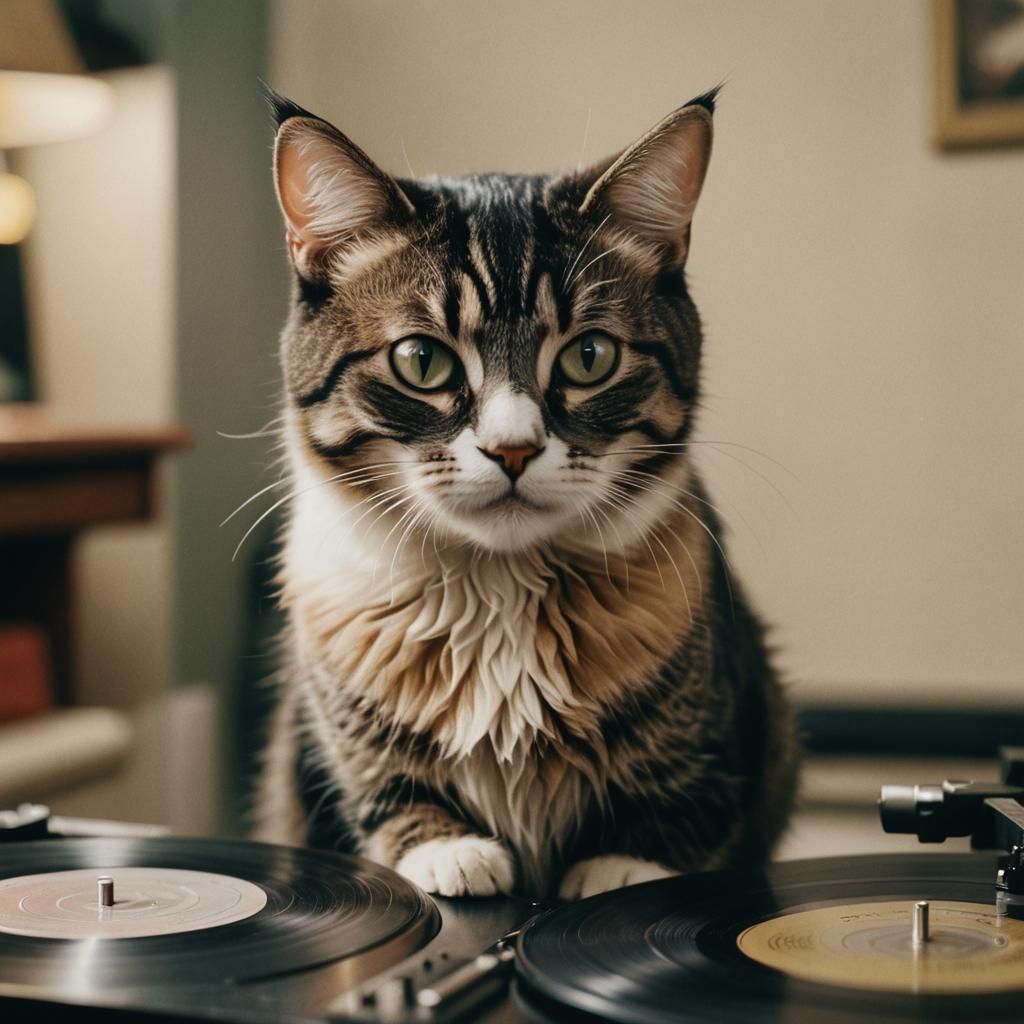 Cat on Album Cover in Cinematic Style