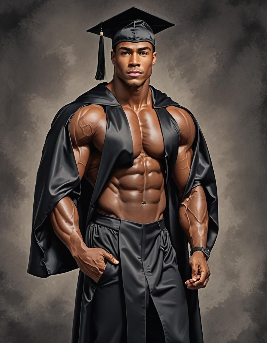 Bodybuilder Graduation Photo in Unreal Engine Style