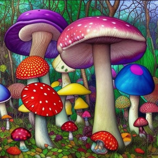 Refractive Stained Glass Mushroom Forest