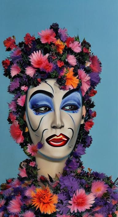 Surreal Flower Portrait of 1950s Beauty in Abstract Style
