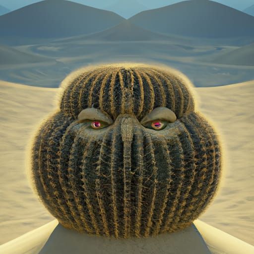 Cactus Face in Arid Desert Mirage, Digital Art