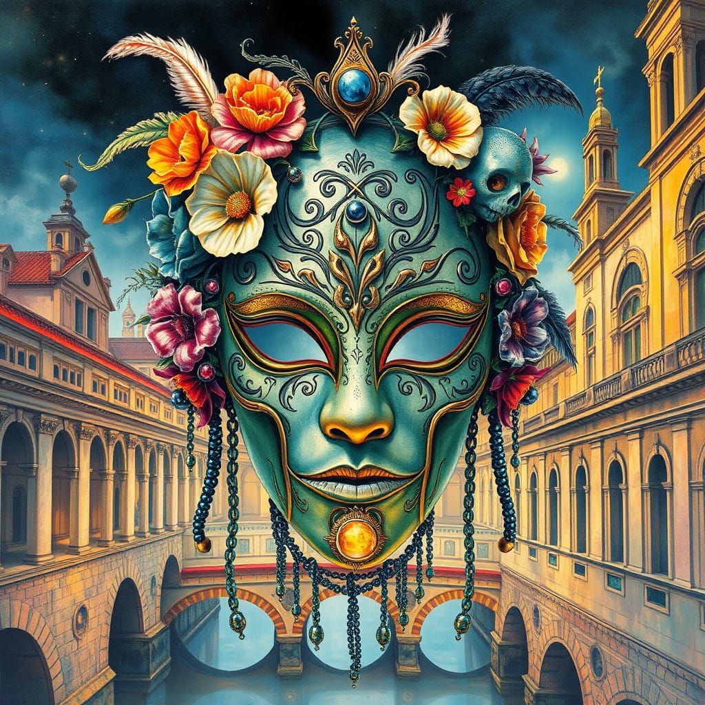 Ethereal Venetian Mask Unveiled in Hyperréaliste Aquarelle a...