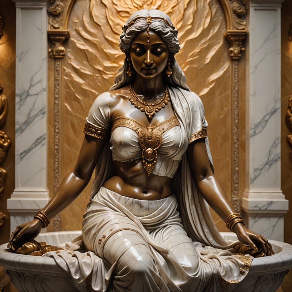 Baroque Marble Sculpture of Bathing Indian Woman