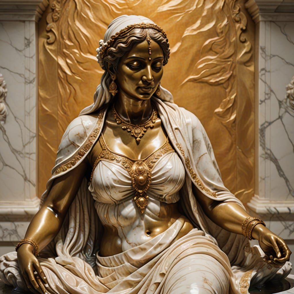 Baroque Marble Sculpture of an Indian Woman