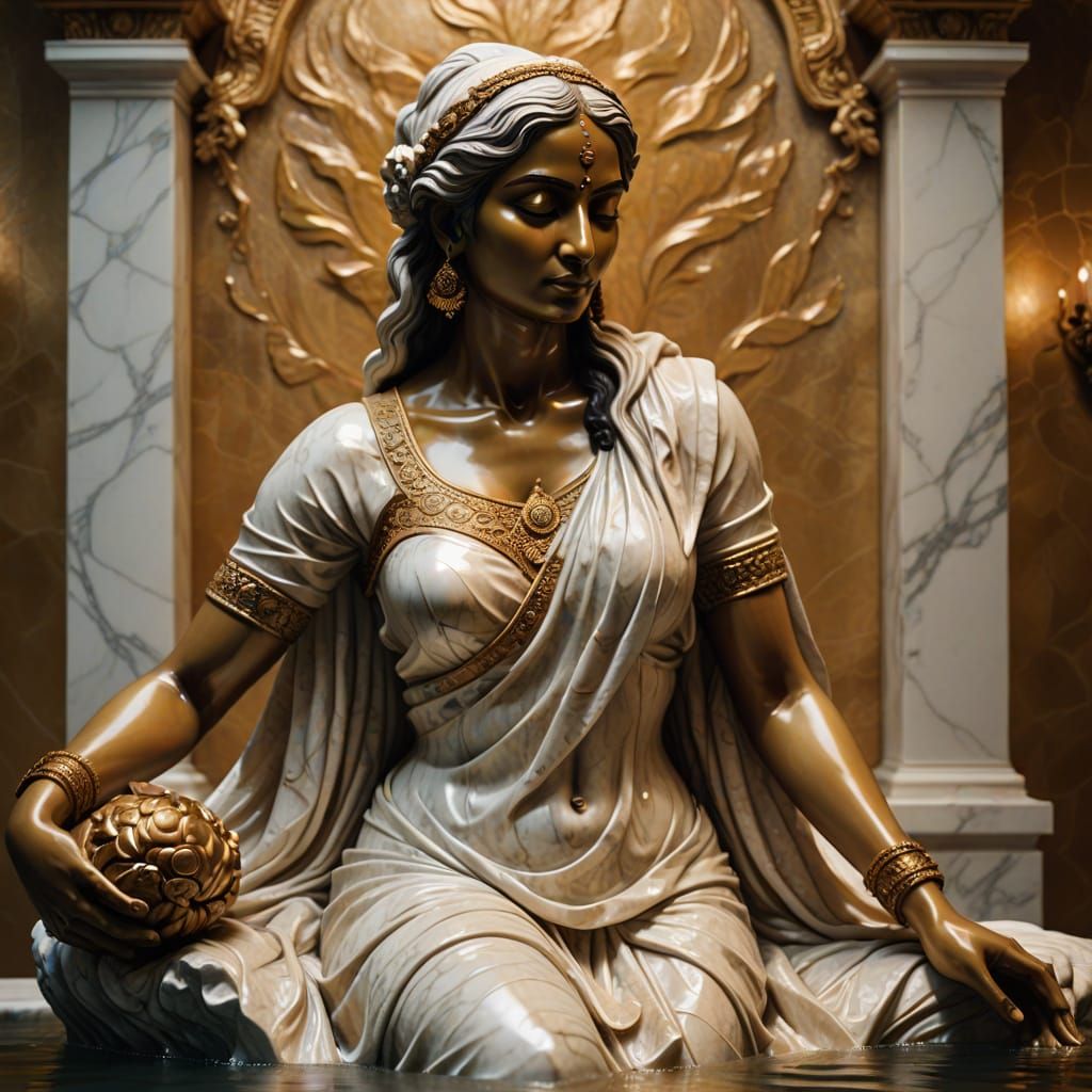 Baroque Marble Sculpture of Indian Woman Bathing