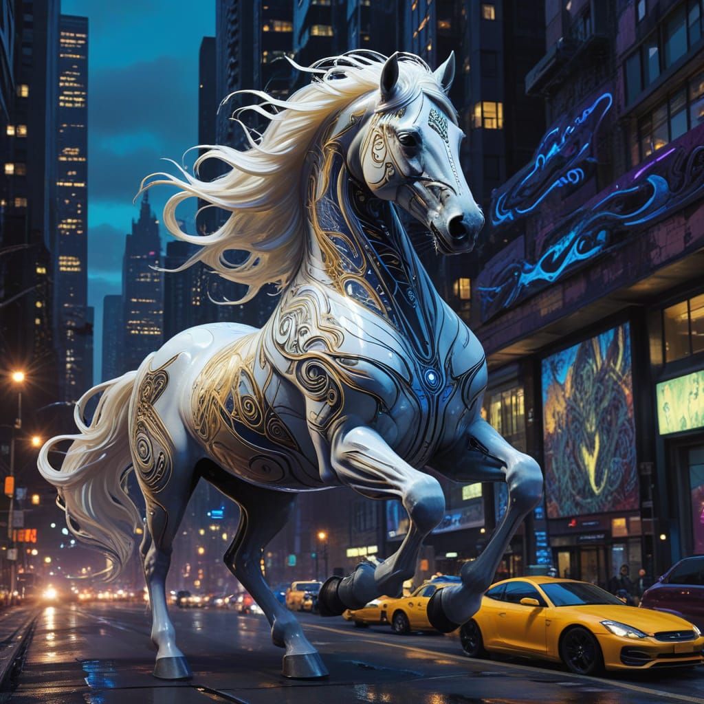 Goddess Epona and Taxi Driver in Retro-Futuristic Split Scre...