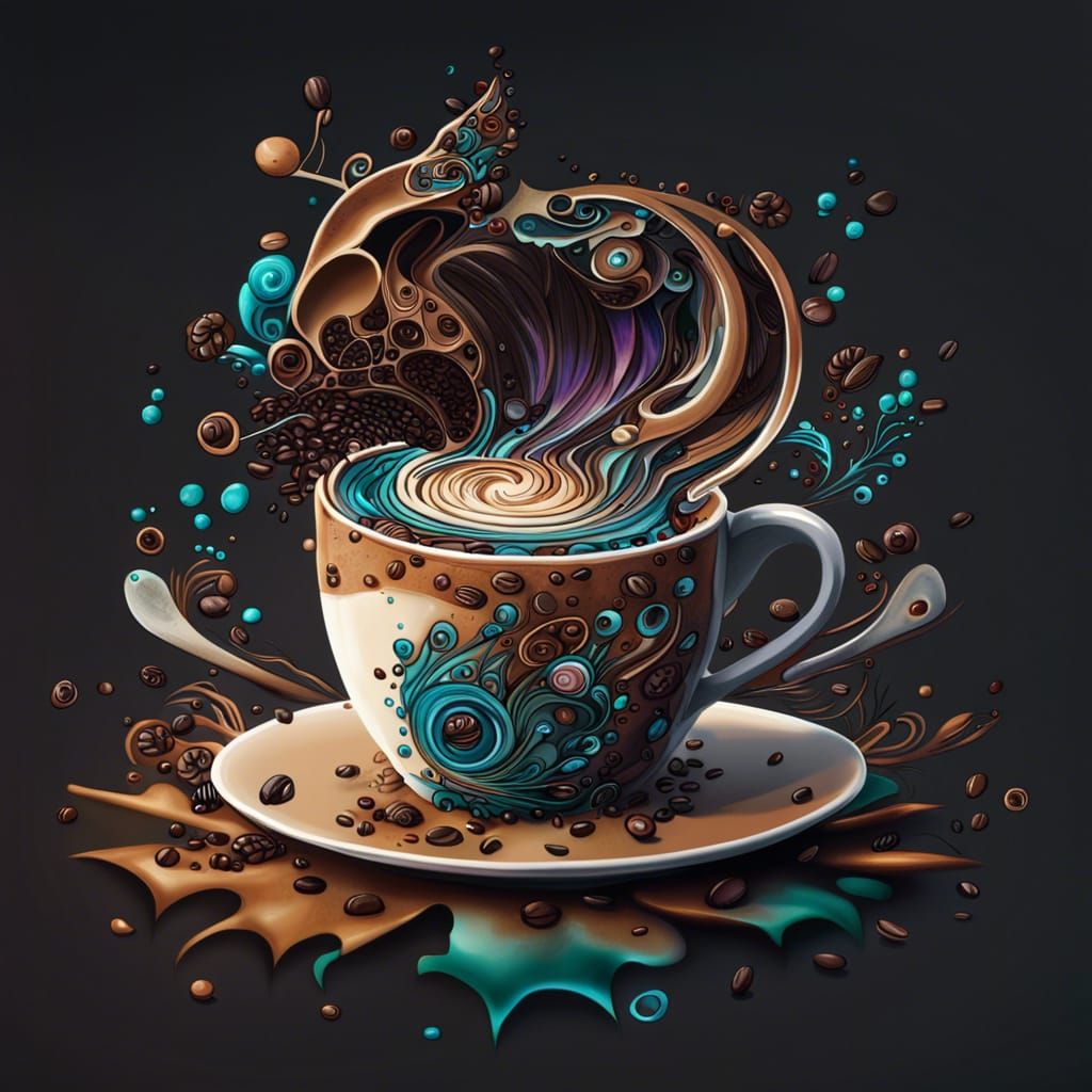 Cyberpunk Floral Latte: Digital Illustration in Synthwave St...