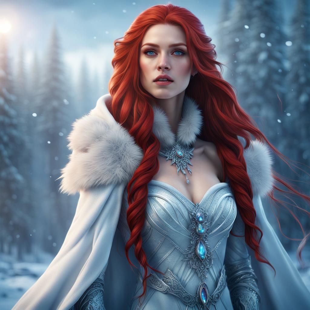 Ice Queen with Red Hair, Detailed Matte Painting
