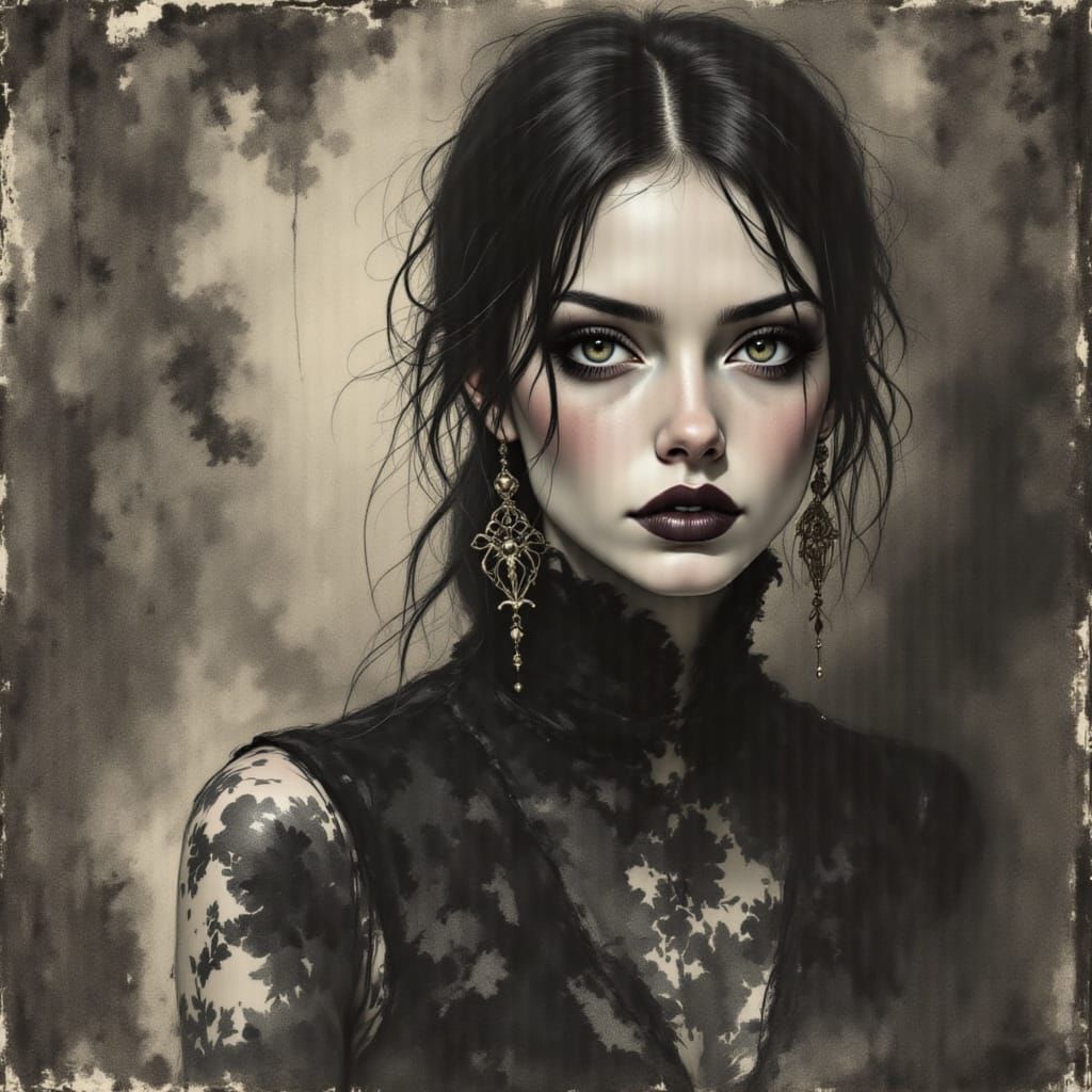 Surreal Storm Goddess in Charcoal and Gold