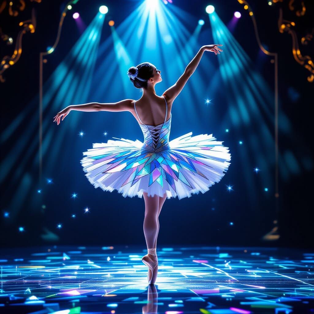 Ballerina in Iridescent Glass Tutu on Baroque Stage