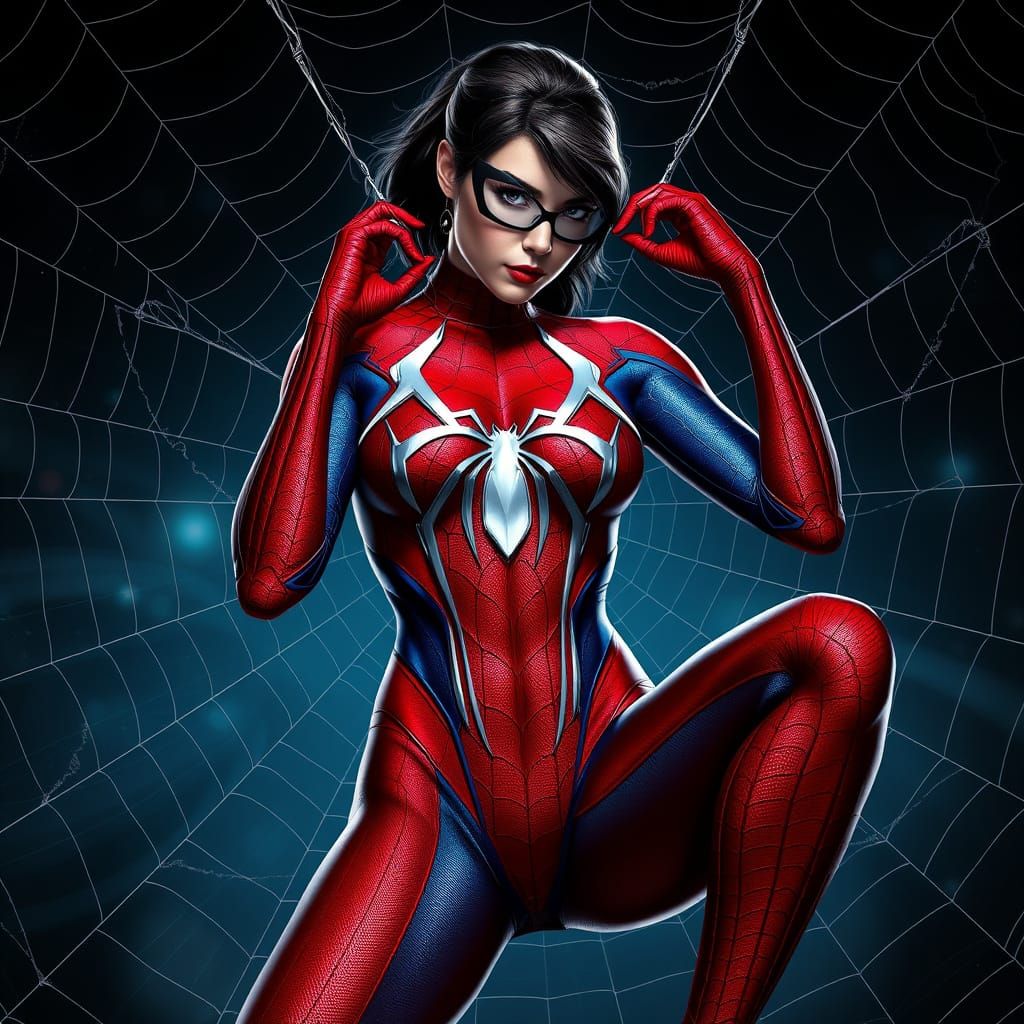 Voluptuous Spider-Woman Pin-Up in Detailed Matte Painting St...